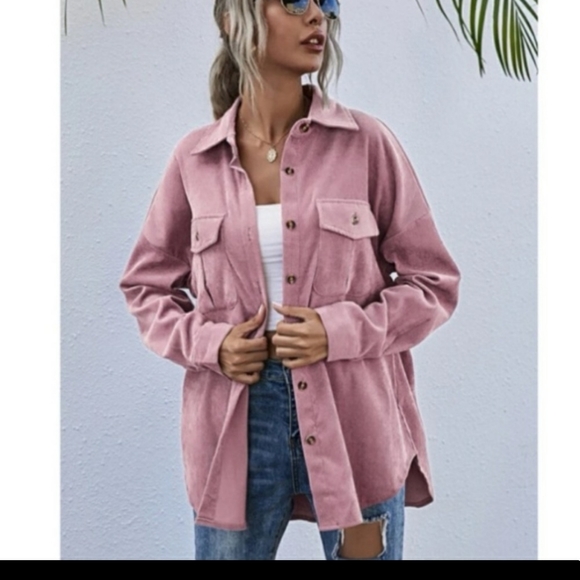 Pink Button Front Corduroy Coat - Picture 3 of 6